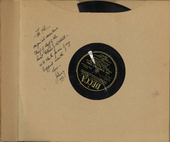 The inside sleeve of the album for Something in the Wind, a 1947 musical comedy film with music written by Johnny Green and lyrics by Leo Robin. Johnny inscribed this special message for Leo: “For the original executive Chief-of-Staff of the Sweet Fellows of the World -- with thanks for six of my happiest months.  Love - Johnny 1947.” On other occasions, Leo was known as the ‘Vice President’ of the Sweet Fellows Club, an imaginary society invented by composer Harry Warren, of which Ira Gershwin was ‘President.’