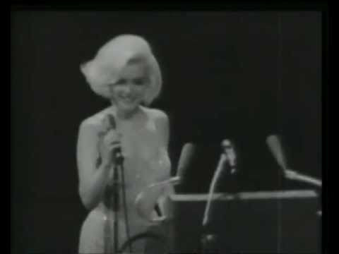 Marilyn Monroe singing “Happy Birthday” and “Thanks for the Memory” to President John F. Kennedy at an early birthday celebration in Madison Square Garden on May 19, 1962.  She segued from “Happy Birthday” into her own original rendition of “Thanks for the Memory:” “Thanks, Mr. President/For all the things you've done/The battles that you've won/ The way you deal with U.S. Steel/And our problems by the ton/We thank you so much...”